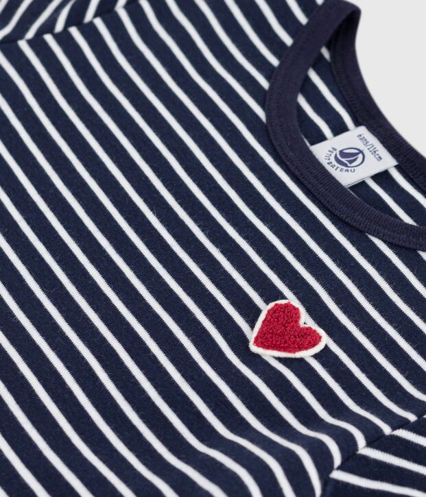 Abito a maniche corte in cotone a righe bambina blu/bianco