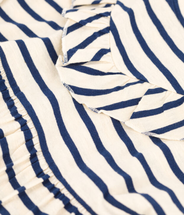 Abito a maniche corte in cotone a righe bambina ecru/blu