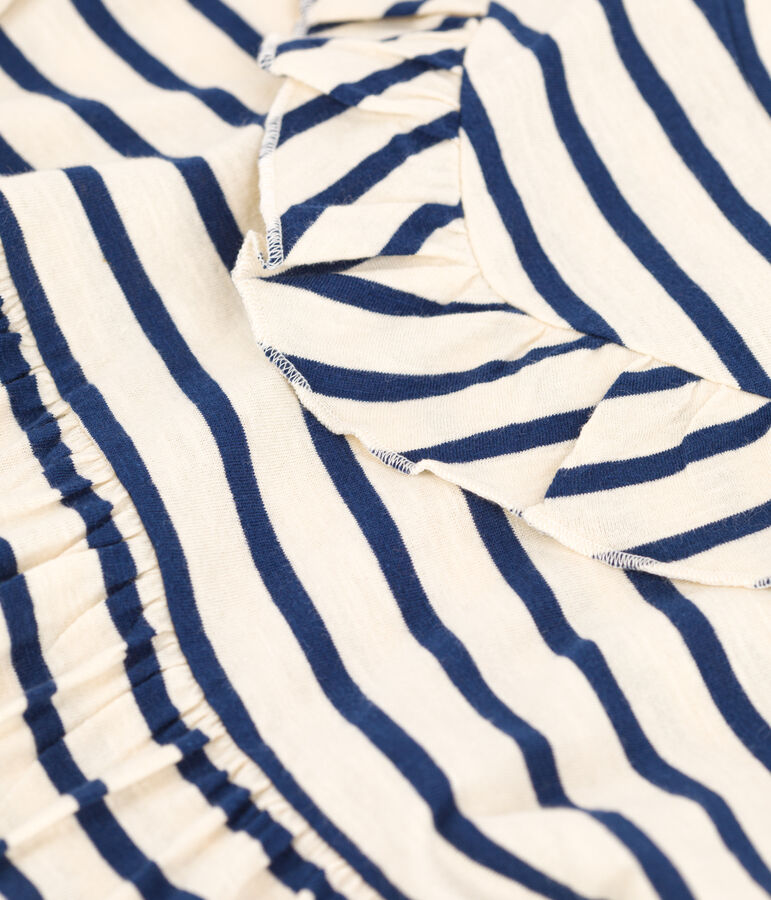 Abito a maniche corte in cotone a righe bambina ecru/blu