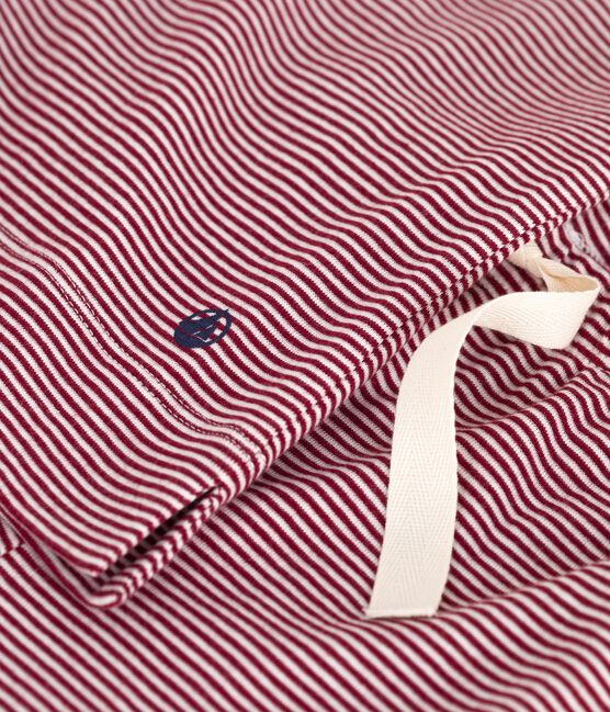 Pigiama donna a maniche corte con gamba ampia in cotone a righe rosso AMARANTE/ MARSHMALLOW