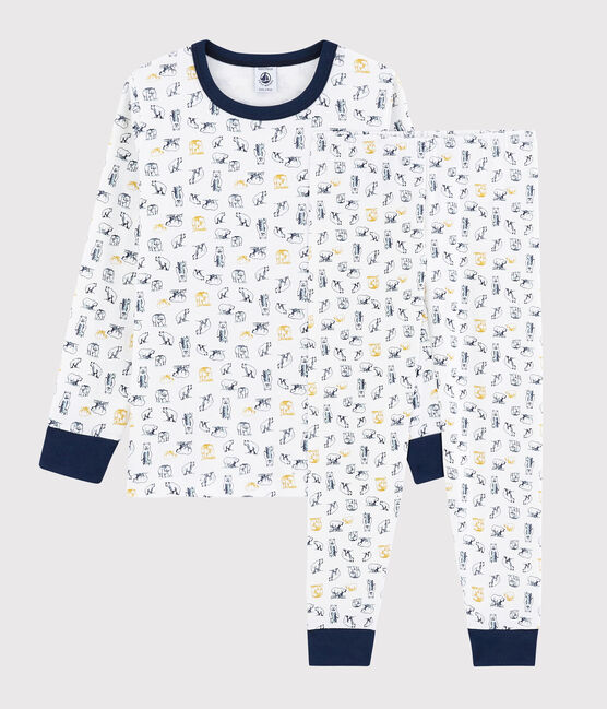 Pigiama orso polare bambino a costine bianco MARSHMALLOW/bianco MULTICO