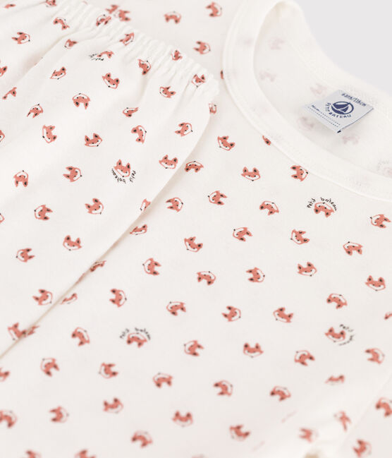 Pigiama bambino unisex in cotone motivo volpe bianco MARSHMALLOW/bianco MULTICO
