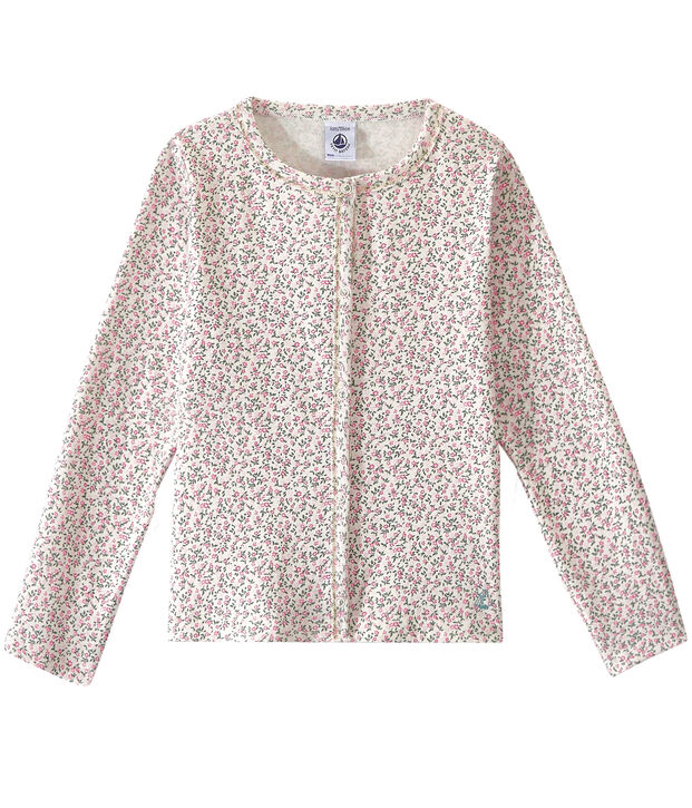 Cardigan bambina stampato bianco/multicolore