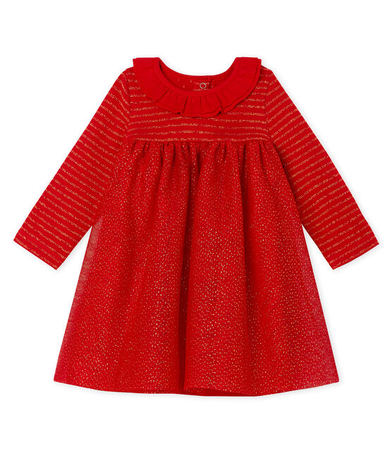 Abito bi-materiale a maniche lunghe da bebè femmina rosso TERKUIT/giallo OR
