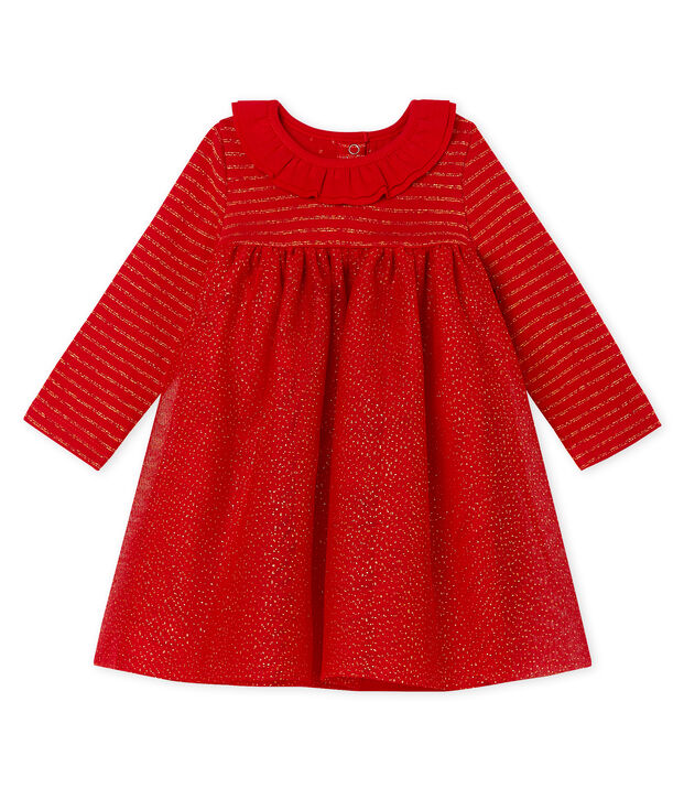 Abito bi-materiale a maniche lunghe da beb&egrave; femmina rosso/giallo