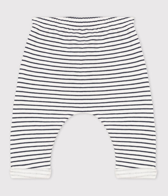 Pantaloni bebè a righe marinare in tubique di cotone bianco MARSHMALLOW/blu SMOKING