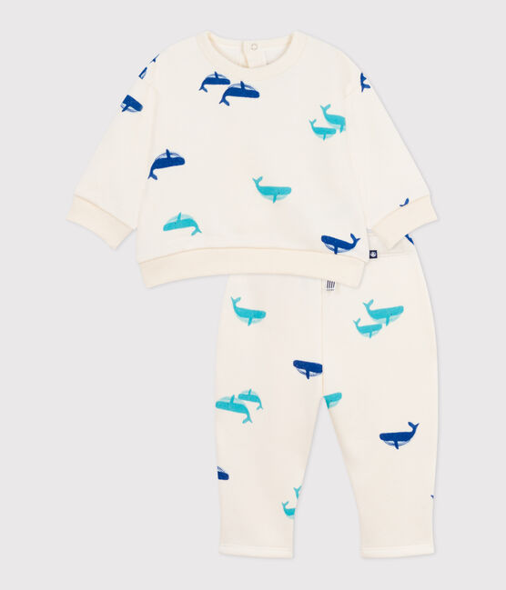Set felpa e pantaloni in cotone con balena stampata neonato MILK/ MULTICO