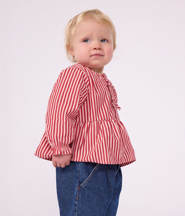 Blusa a maniche lunghe in cotone a righe neonato rosa/rosa