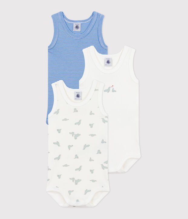 Set da 3 body senza maniche in cotone con stampa neonato multicolore