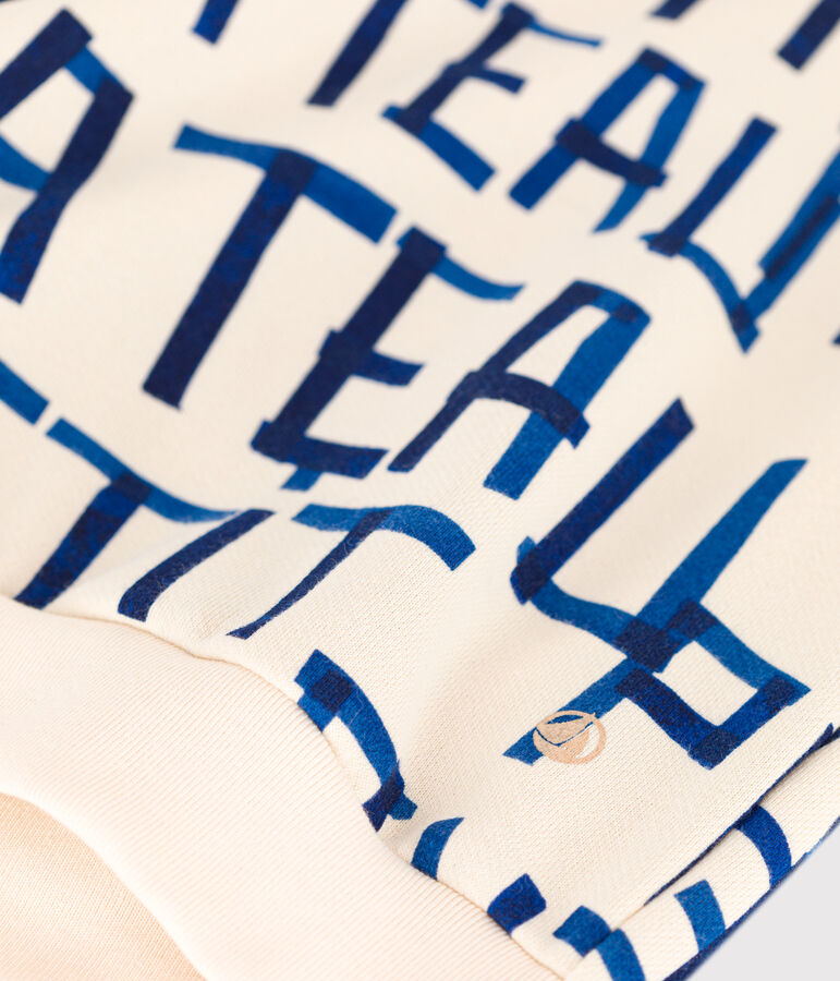 Felpa in molleton stampato bambino unisex ecru/blu