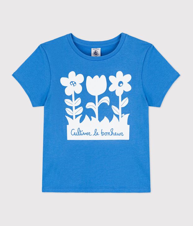 T-shirt a maniche corte in cotone bambina blu