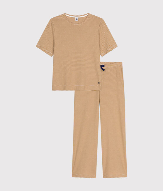 Pigiama donna in cotone a righe marrone CUIVRE/ MARSHMALLOW