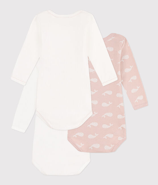 Confezione da 3 body a maniche lunghe in cotone con balene rosa variante 1