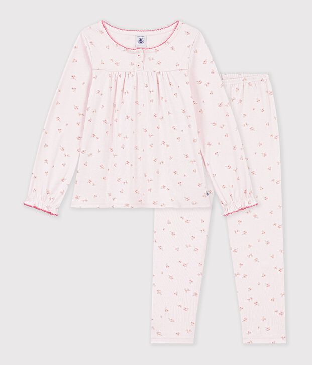 Pigiama arricciato in cotone a fiori bambina rosa/multicolore