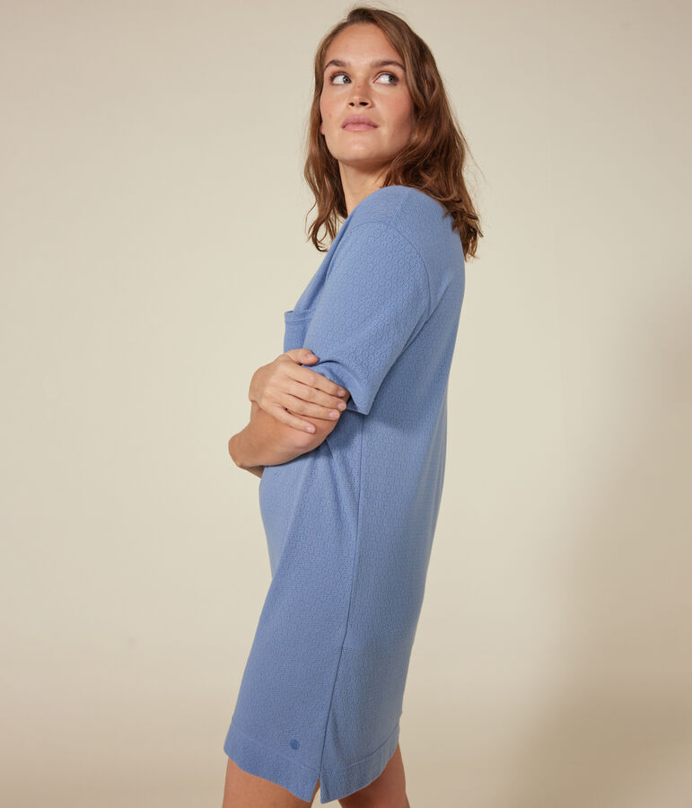 Camicia da notte in cotone traforato donna blu