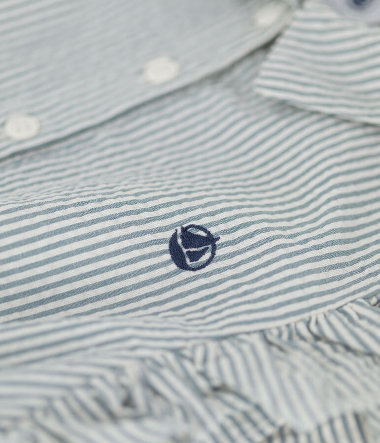 Abito senza maniche in seersucker biologico blu BRUT/bianco MARSHMALLOW