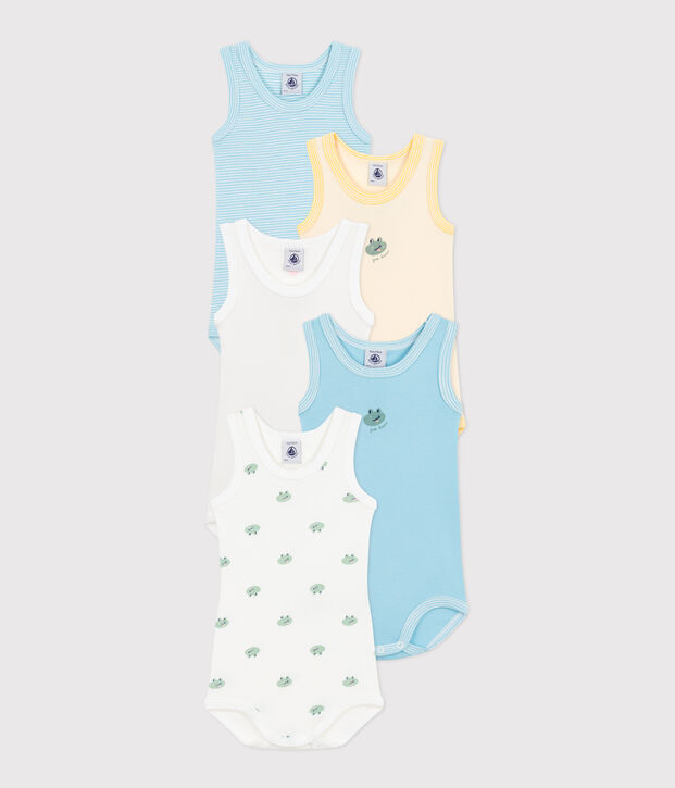 Set da 5 body senza maniche in cotone con stampa neonato multicolore