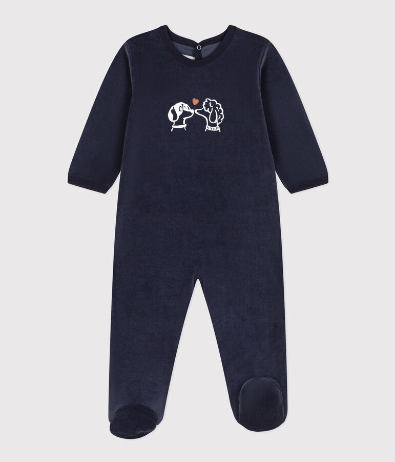 Pigiama beb&egrave; cagnolini in ciniglia blu