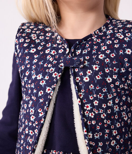 Gilet senza maniche in popeline di cotone e sherpa con stampa bambina blu SOIR/ MULTICO