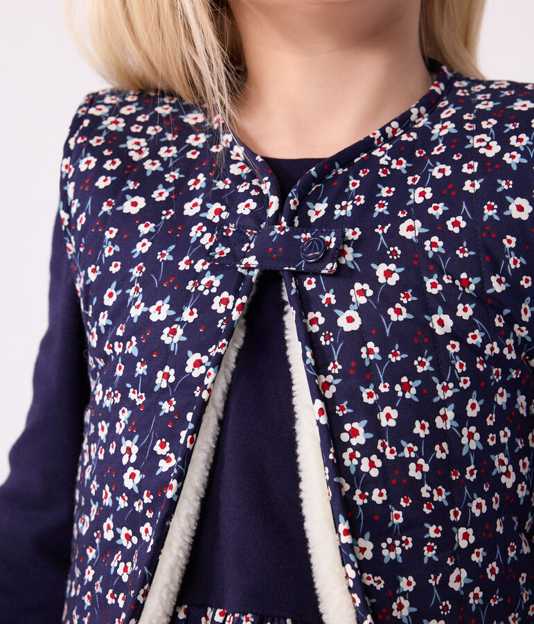 Gilet senza maniche in popeline di cotone e sherpa con stampa bambina blu SOIR/ MULTICO