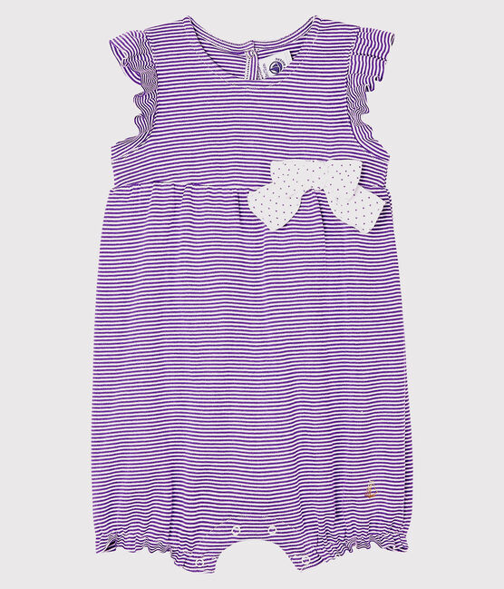 Tutina corta bebè femmina millerighe viola REAL/bianco MARSHMALLOW