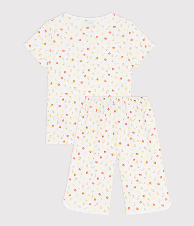 Pigiama capri in cotone con stampa di frutti bambino bianco/multicolore