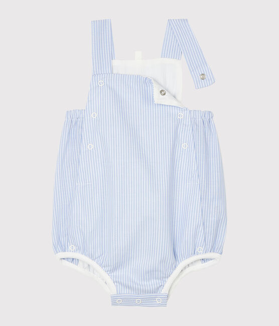 Tutina corta bebè in popeline rigato bianco MARSHMALLOW/bianco MULTICO