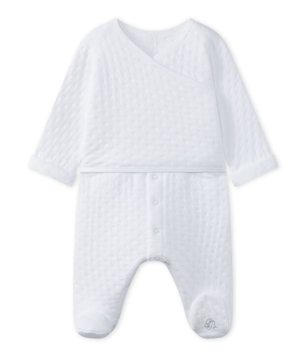 Tutina beb&eacute; unisex in tubique matelass&eacute; bianco