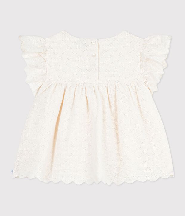Blusa a maniche corte in cotone con motivo a cuori bambina bianco