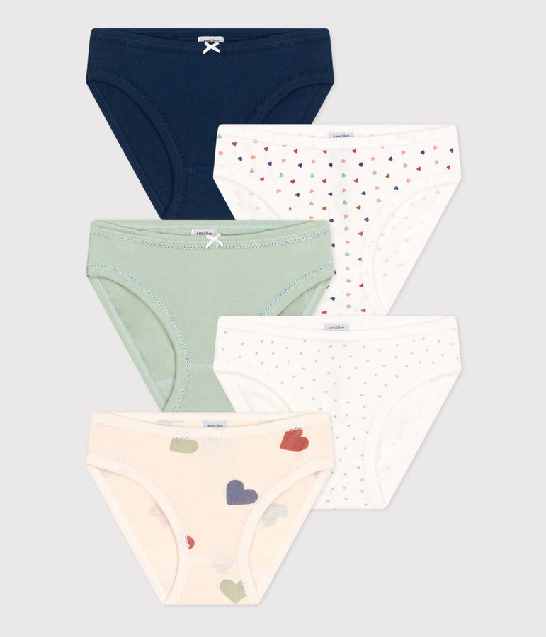 Confezione da 5 slip bambino in cotone a cuori multicolore