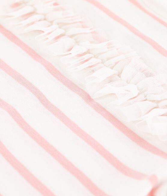 T-shirt a maniche corte in cotone bambina bianco MARSHMALLOW/rosa MINOIS