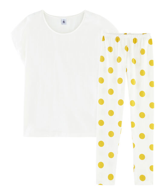 Pigiama ragazza a costine bianco MARSHMALLOW/giallo BLE