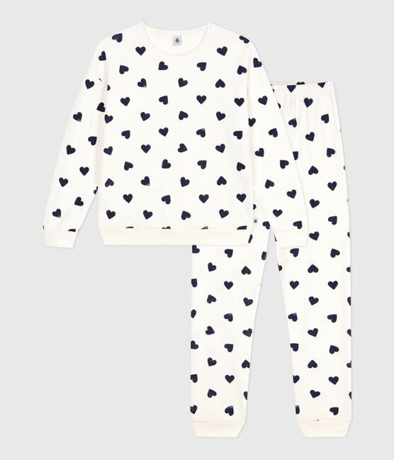 Pigiama in spugna di cotone con stampa a cuori donna blu MILK/ SOIR