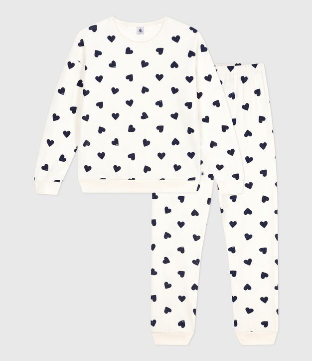 Pigiama in spugna di cotone con stampa a cuori donna blu/blu
