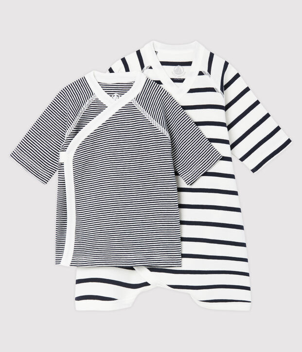 Confezione body kimono e brassi&egrave;re beb&egrave; a costina multicolore