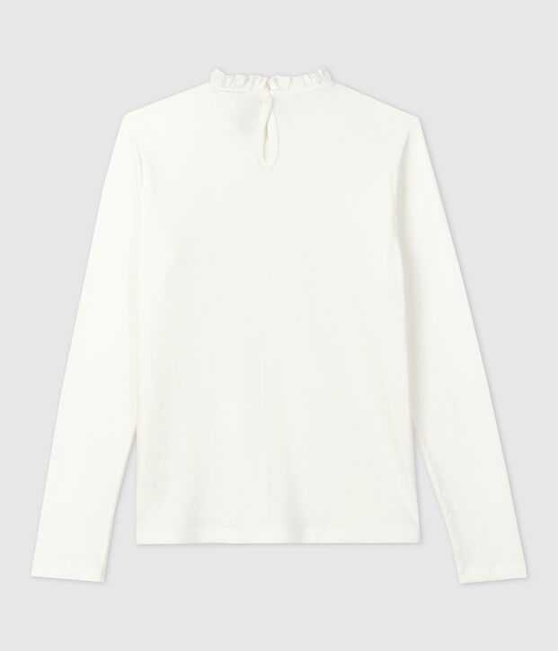 T-shirt bambina a maniche lunghe in cotone bianco