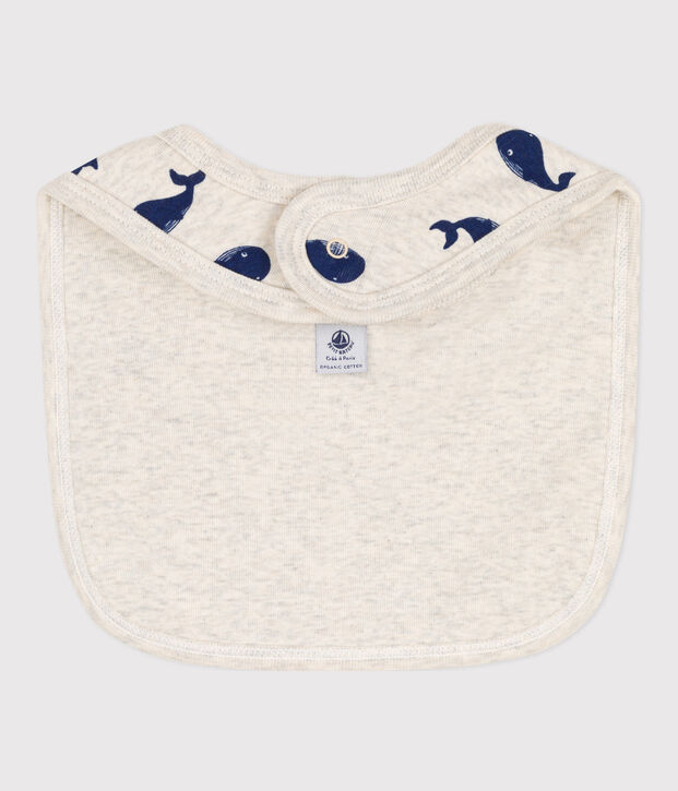 Bavaglino singolo balene in cotone beige/blu