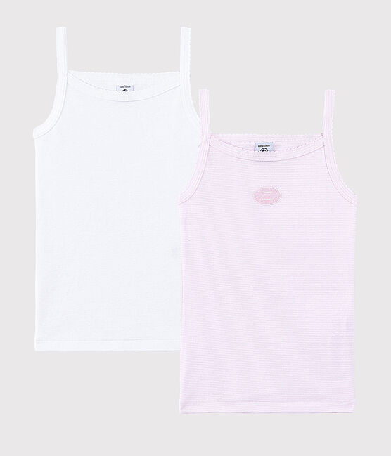Confezione da 2 canottiere con spalline millerighe rosa bambina in cotone biologico variante 1