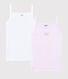 Confezione da 2 canottiere con spalline millerighe rosa bambina in cotone biologico