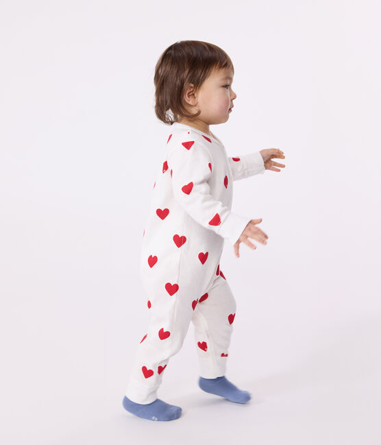 Tutina pigiama senza piedi bebè in cotone motivo cuore bianco MARSHMALLOW/rosso TERKUIT