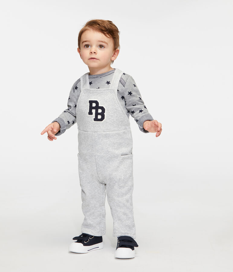 Salopette lunga beb&egrave; maschio in maglia di velluto grigio