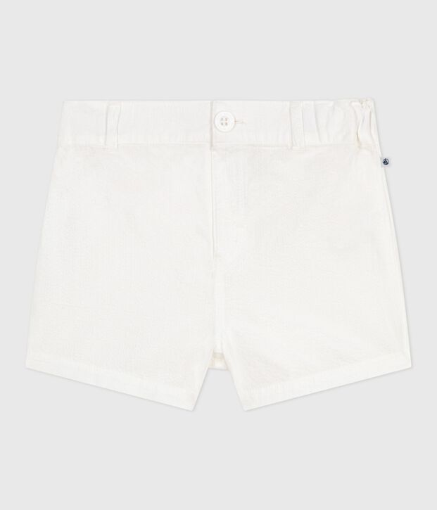Shorts in seersucker a righe neonato bianco