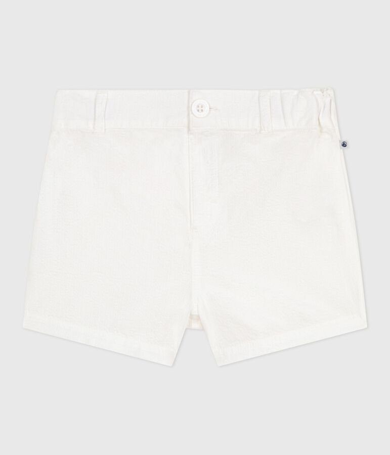 Shorts in seersucker a righe neonato bianco