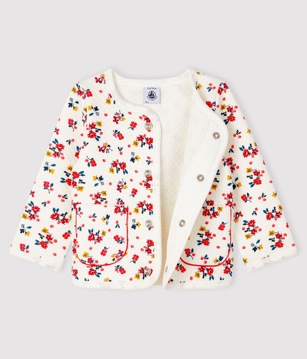 Cardigan beb&egrave; femmina in tubique bianco/multicolore