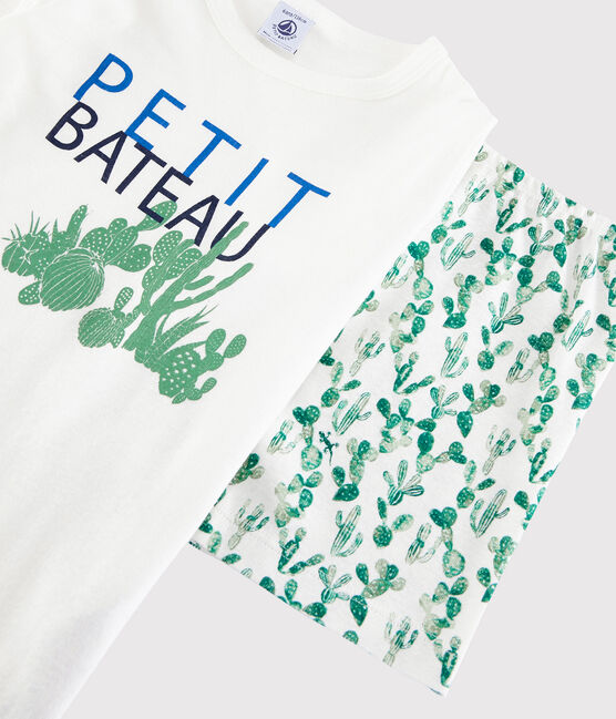 Pigiama corto cactus bambino in cotone bianco MARSHMALLOW/bianco MULTICO