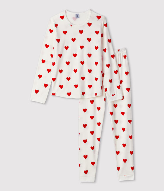 Pigiama bambino fantasia cuori a costine bianco MARSHMALLOW/rosso TERKUIT
