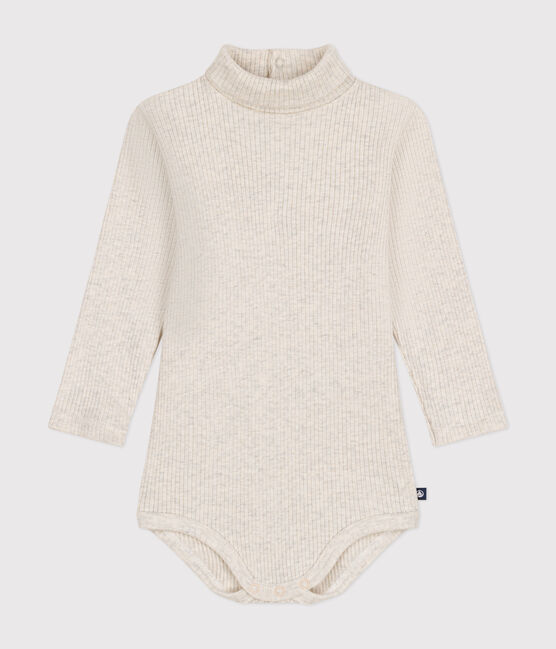 Body bebè a maniche lunghe e collo a lupetto in cotone beige MONTELIMAR CHINE