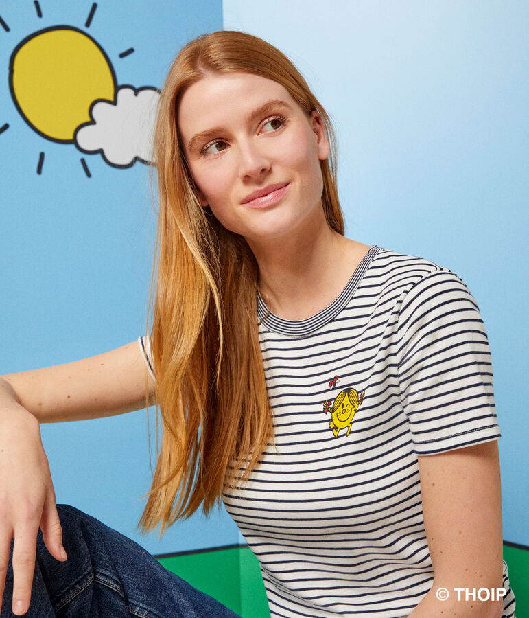 T-shirt L'Iconique Monsieur Madame in cotone donna. bianco/blu