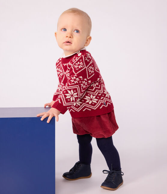Maglione in misto lana e cotone fantasia neonato rosso AMARANTE/ AVALANCHE