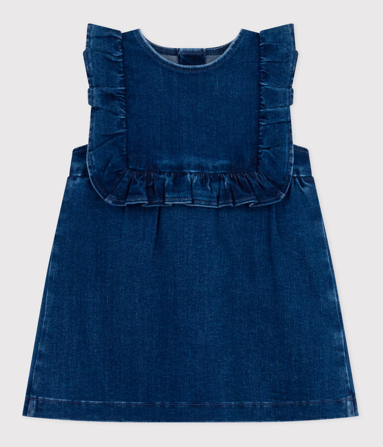 Abito smanicato in denim neonata blu